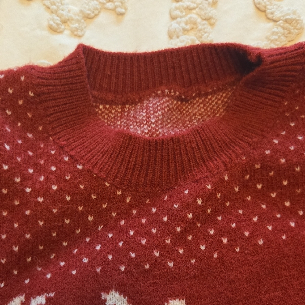 SHEIN Red and White Crew Neck Sweater with Festive Reindeer Design - Picture 3 of 4